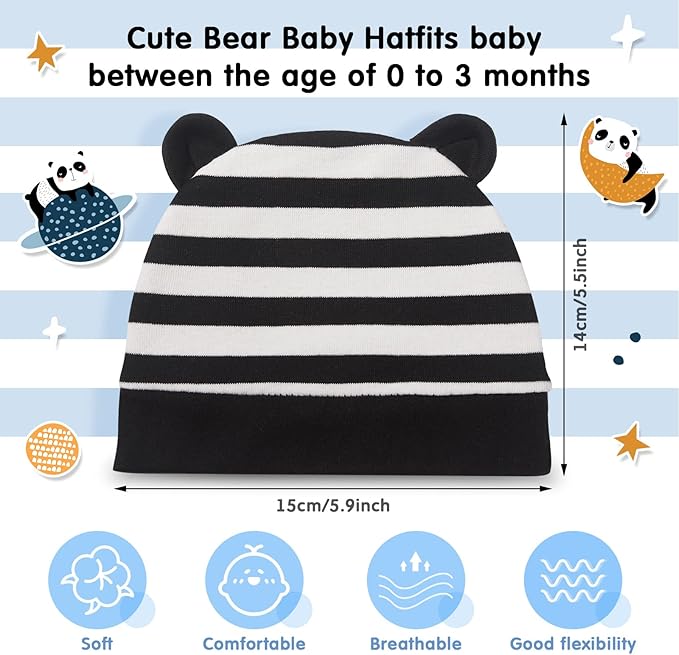Geyoga 9 Pieces Newborn Baby Hat Bear Ears Infant Caps 2 Ears