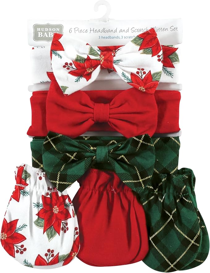 Hudson Baby Baby Girls' Cotton Headband and Scratch Mitten Set