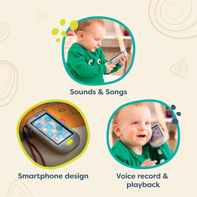B. toys- Hi!! Phone - Silver- Pretend Play Smartphone – Interactive Kids' Cellphone – Sounds & Songs – Toy Phone for Toddlers – 18 Months +