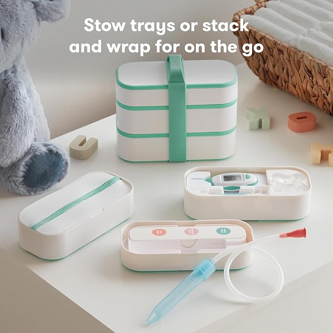 Frida Baby Mobile Medicine Cabinet Travel Kit | Baby Essentials Gift Set Includes NoseFrida Snotsucker, Rectal Thermometer