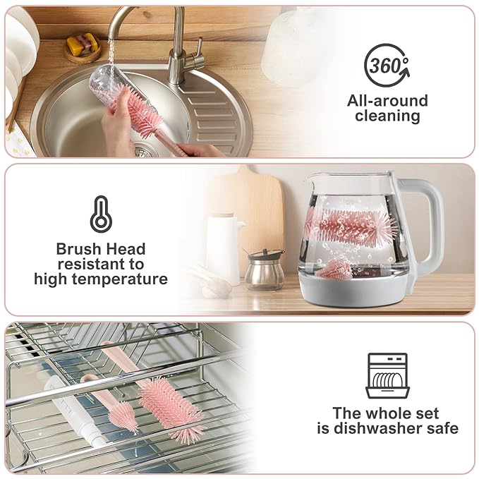 6 in 1 Baby Bottle Cleaner Set with Drying Rack,Silicone Baby Bottle Brush