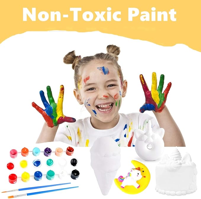 Squishies Painting Kit for Kids,DIY Dessert Paint Toys White Blank Arts and Crafts Kawaii Soft Creamy Squishy Slow Rise Making Kit for Girls Boys Party Favors Toys Stress Anxiety Relief for Kid Adult