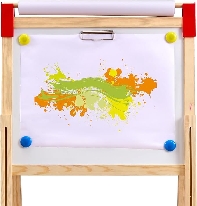 VEVOR Art Easel for Kids, 3-in-1 Wooden Double-Sided Kid's Art Easel with Magnetic Whiteboard, Chalkboard & Paper Roll, Adjustable Standing Drawing Board with Painting Accessories for Boys and Girls