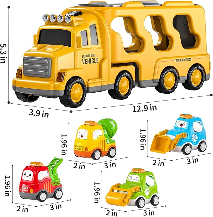 TEMI Construction Vehicle for 3 4 5 6 7 8 Years Old Kids - Toy Trucks for Toddler,Boy Toys 3-5,Playset Toys,Gift