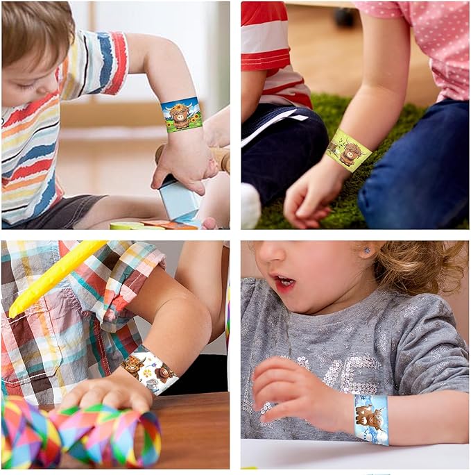 48 PCS Highland Cow Slap Bracelets Highland Cow Party Favors Cartoon Animals Party Wristbands for Kids Boys Girls Cow Baby Shower Party Supplies Birthday Party Carnival Prizes Gifts Classroom Rewards