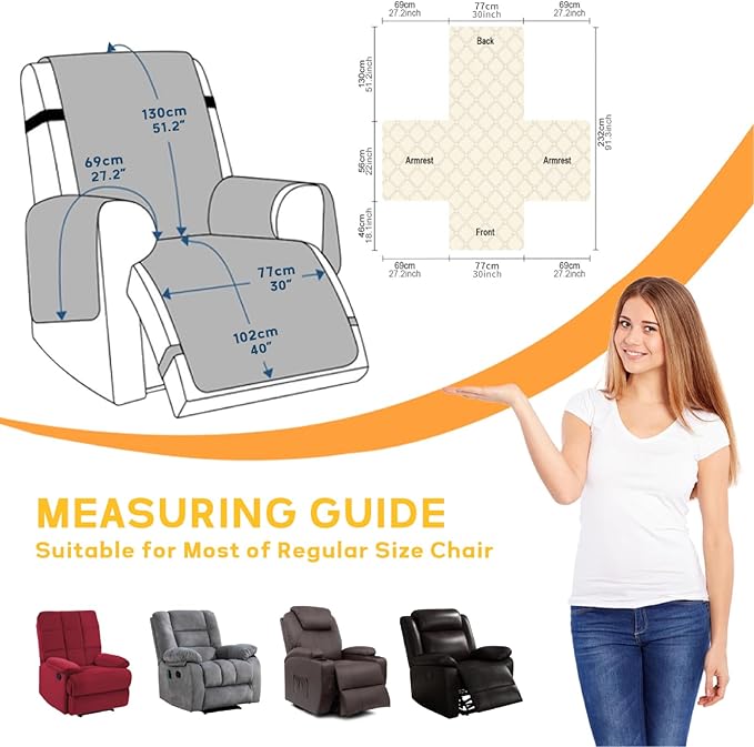 XINEAGE 100% Waterproof Recliner Chair Covers with Elastic Straps, Nonslip Reclining Couch Covers Washable Recliner Couch Cover with Pockets Furniture Protector for Pets Dogs (Black, 30")