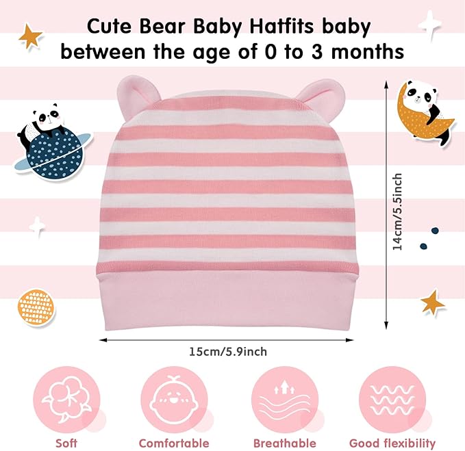 Geyoga 9 Pieces Newborn Baby Hat Bear Ears Infant Caps 2 Ears