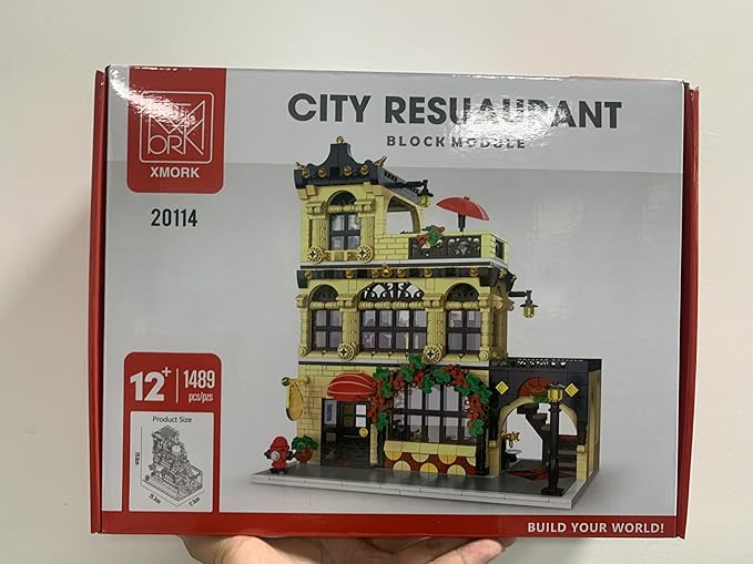 City Restaurant Architecture Building Kit with LED Lights,3 Levels City Restaurant Model Building Blocks Toy,for 12+Age Teen,Adult(1489 Pieces)