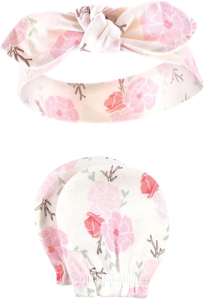 Hudson Baby Baby Girls' Cotton Headband and Scratch Mitten Set