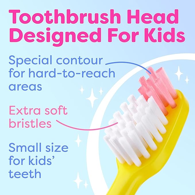 Trueocity Kids Toothbrush 2 Pack - Soft Contoured Bristles - Child Sized Brush Heads (3-10 Year Old) - Suction Cup for Fun & Easy Storage - Girl & Boy Set (2-Pack, Multi-Color)