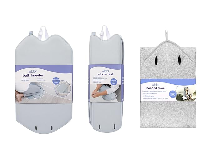 Ubbi Stingray Kneeler, Elbow Rest & Hooded Towel Bundle