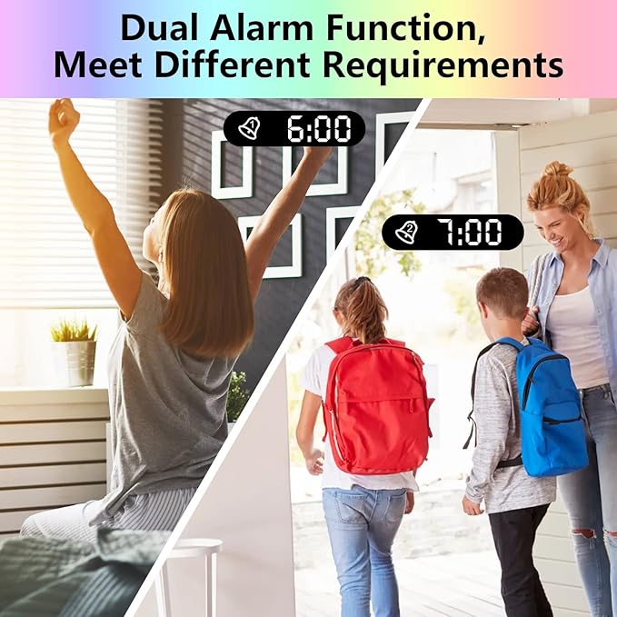 Projection Alarm Clock for Bedroom Ceiling,11 Colors RGB Digital Clock Large Display, 7.3'' Large Mirror Screen with Dual Alarm,5 Auto Dimmer,12/24H, Snooze,180°Projector on Ceiling