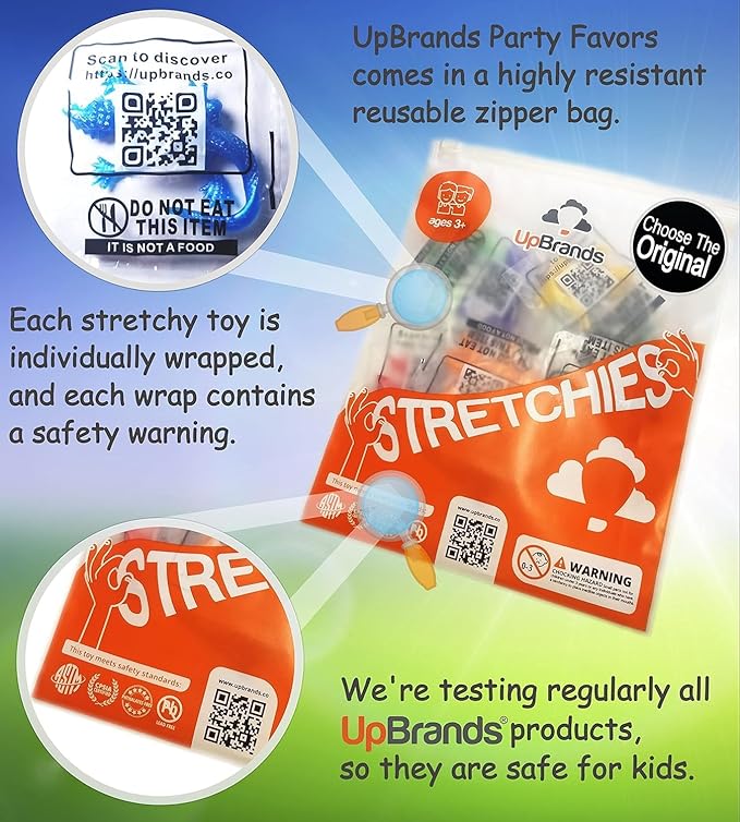 UpBrands 72 Super Stretchy Lizards Toys 3 Inches Bulk Set, 12 Colors, Kit for Birthday Party Favors for Kids, Goodie Bags, Easter Egg Basket Stuffers, Pinata Filler, Small Students Rewards