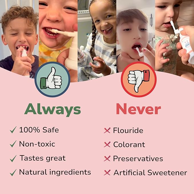 Abera Anti-Caries Kids Oral Spray, Fluoride Free Toddler Toothpaste Helper for Cavity Repair and Fresh Breath, 360 Degree Rotating Spout Easy to Use for Newborn to Preschooler,1.35 fl Oz, Pack of 3