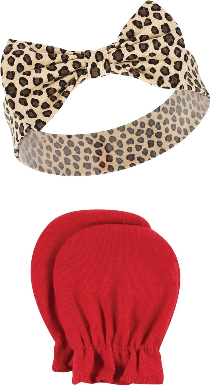 Hudson Baby Baby Girls' Cotton Headband and Scratch Mitten Set