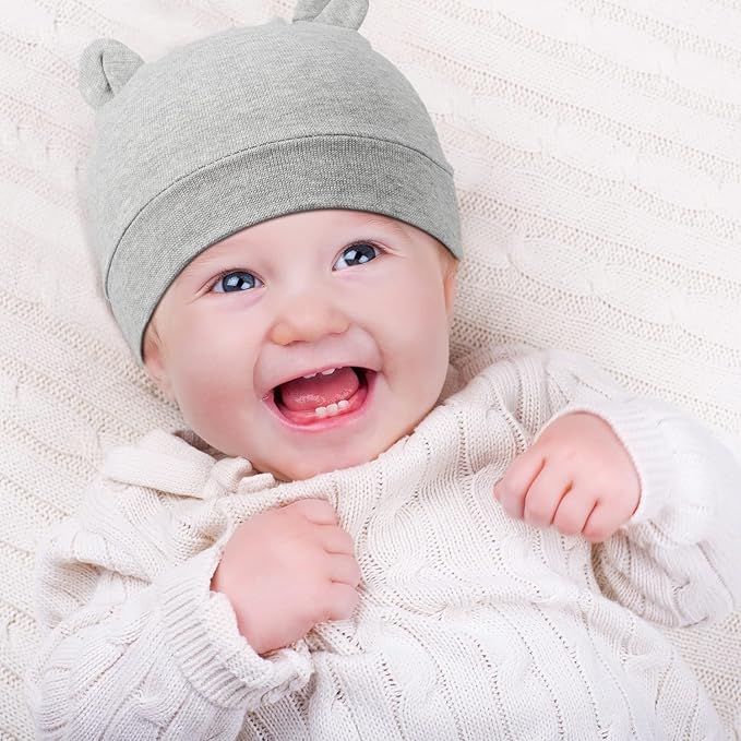 Geyoga 9 Pieces Newborn Baby Hat Bear Ears Infant Caps 2 Ears