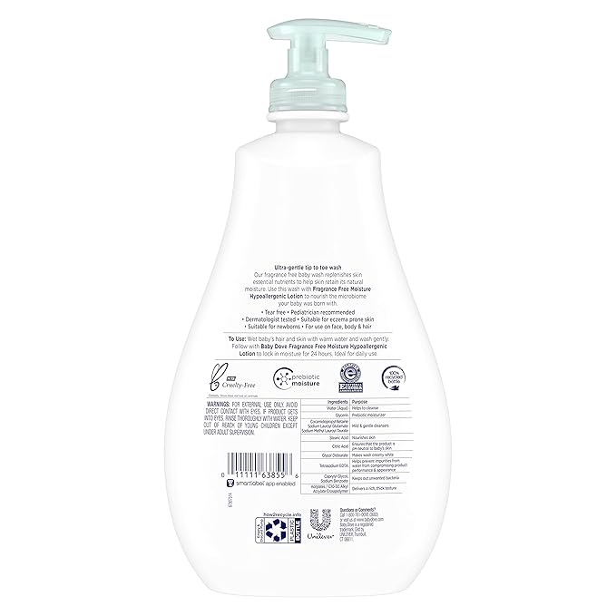 Baby Dove Sensitive Skin Care Baby Wash For Bath Time, Moisture Fragrance Free and Hypoallergenic 20 oz
