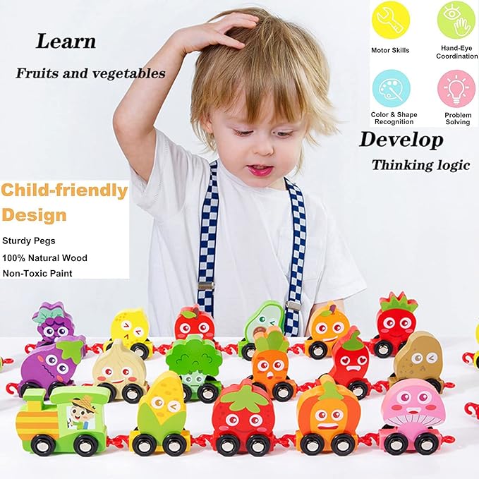 Wooden Train Set with 21pcs Fruit and Vegetable Alphabet Train 3-5 Wooden (KK-TS-0810)