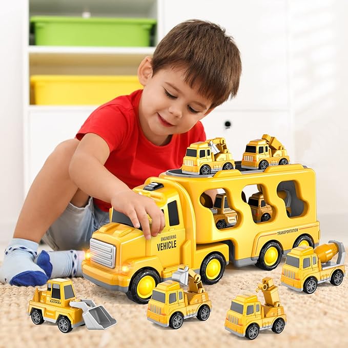 Bennol Toddler Boy Toys for 1 2 3 4 5 Year Old Boys, Toddler Car Trucks Bus Toys for Toddler Boys Ages 1-3 3-5 5 in 1 Construction