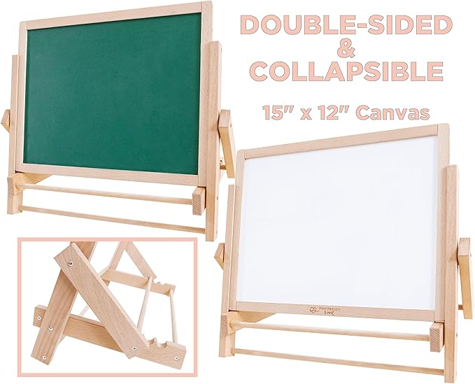 Table Top Easel for Kids - Tabletop Magnetic White Board - Toddler Art Chalkboard