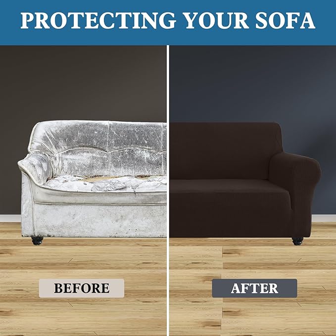 100% Waterproof Jacquard Fabric Couch Cover, Dual Layer with TPU Film, Leakproof High Elasticity Non-Slip Washable Furniture Protector for Pets, Dogs, Cats and Kids (Loveseat,Coffee)