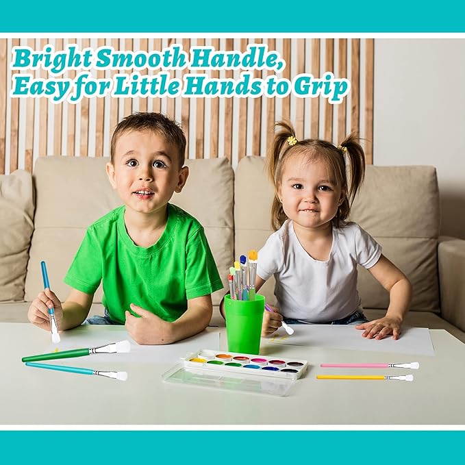 YGAOHF 6PCS Kids Paint Brushes Set - Assorted Washable Paint for Kids, Easy to Clean & Hold Small Toddler Paint Brush for Acrylic, Oil, Watercolor, Washable Paint