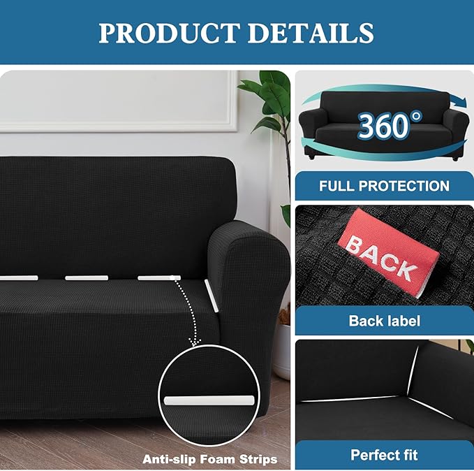 100% Waterproof Jacquard Fabric Couch Cover, Dual Layer with TPU Film, Leakproof High Elasticity Non-Slip Washable Furniture Protector for Pets, Dogs, Cats and Kids (Chair,Black)