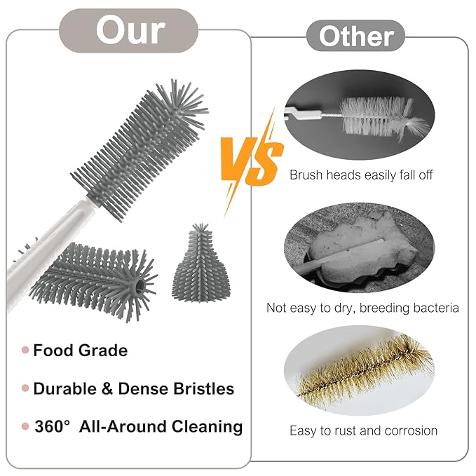 Baby Bottle Brush,6 in 1 Bottle Cleaner Brush Kit with Extendable Silicone Bottle Brush