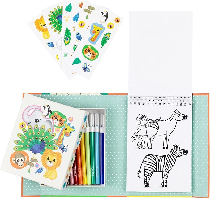 Tiger Tribe: Coloring Set - Zoo - Activity Set w/Stickers, Coloring Pages & Markers Stored Inside Magnetic Sealed Storage Box, Portable, Kids Age 4+