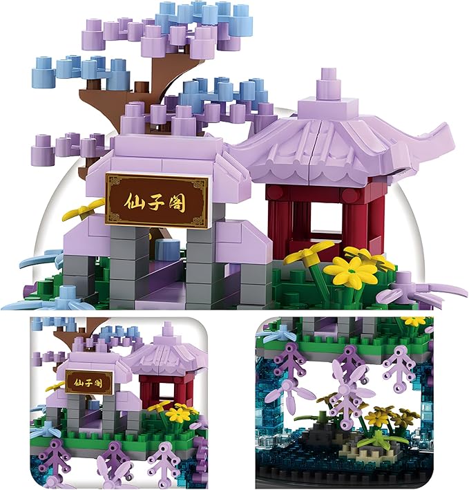 CAXIMSY Cherry Blossom Tree House Building Block Sets with Acrylic Display Box Chinese Architecture of Peach Blossom Bonsai Treehouse Micro Mini Building Set Toy Gift for Kids Adults(305 Pieces)