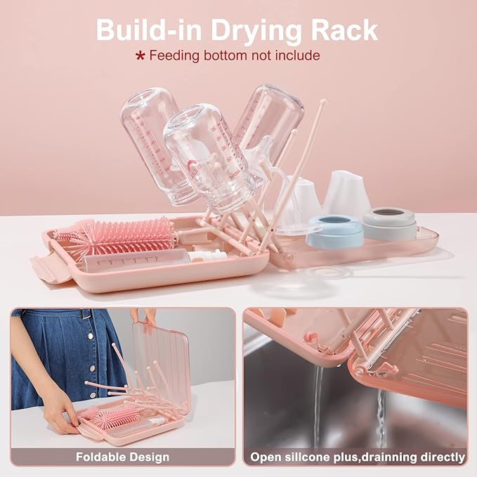 6 in 1 Baby Bottle Cleaner Set with Drying Rack,Silicone Baby Bottle Brush