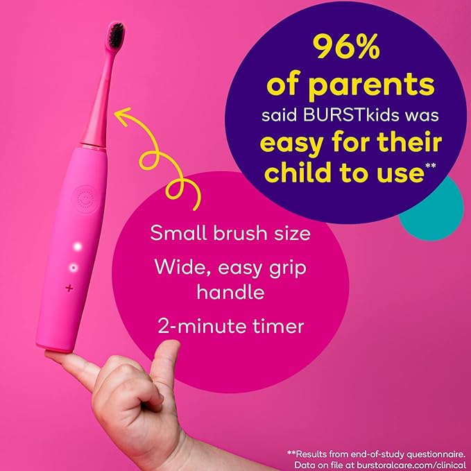 Burst Kids & Toddlers Electric Toothbrush (Blue) | Soft Bristles | Two Minute Timer | Rechargeable Battery | Easy-Grip Silicone Handle | 2 Modes for Healthy Smiles | Ages 3+