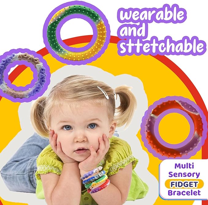 48pcs Random ColorSensory Fidget Toys for Kids Adults , Stretchy Fidget Bracelet &Texture & Calming Autism Sensory Toys for Special Needs Autistic Children &Calm Down Toy for Toddler Girls Boys