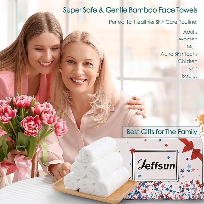 JEFFSUN Wash Cloths 6 Pack, 13x13 inch Extra Large White Face Towels for Sensitive Skin