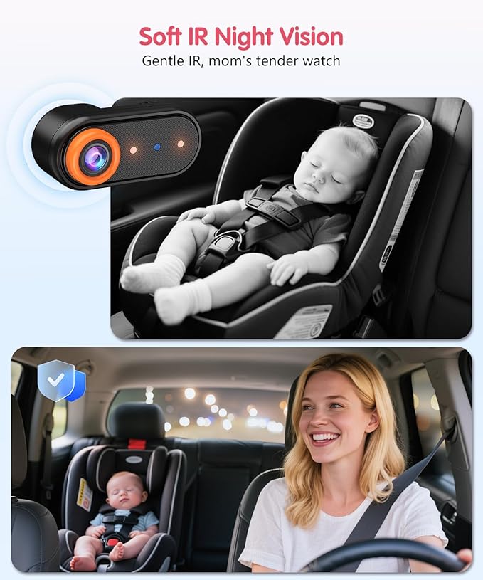 Baby Car Camera โ Dual 1080P Rear-Facing Monitor for 2 Kids with 5.2" HD Display, Night Vision, Easy Install & Anti-Shake Mount for Car Seat View