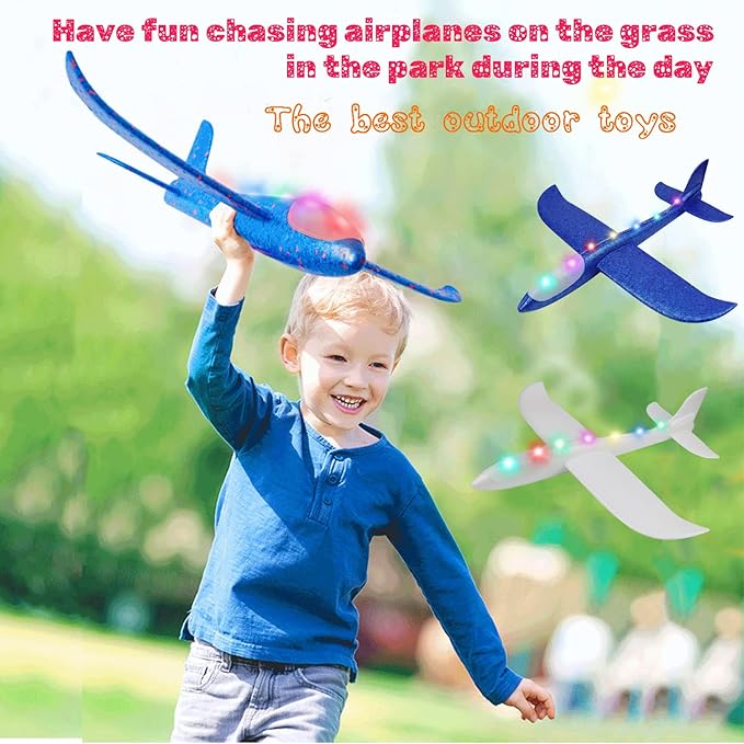 MIMIDOU 4 Pack Flashing Glider Plane, Illuminated colored led lights can play at night 2 flight