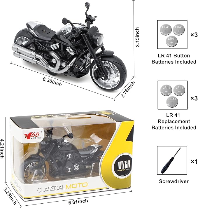 Pull Back Motorcycle Toys - Toy Motorcycle with Flashing Light 3+ Kids