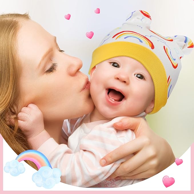 Geyoga 9 Pieces Newborn Baby Hat Bear Ears Infant Caps 2 Ears