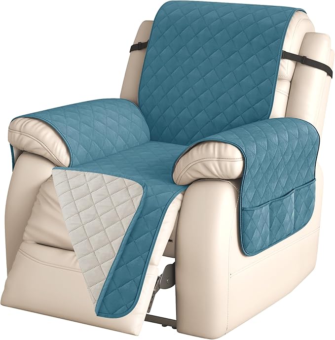 CHUN YI Recliner Chair Cover, Non-Slip Recliner Covers That Stay in Place, Washable Lazy Boy Recliner Covers with Pockets, Water Resistant Recliner Slipcover for Pets (Blue, Large Recliner)
