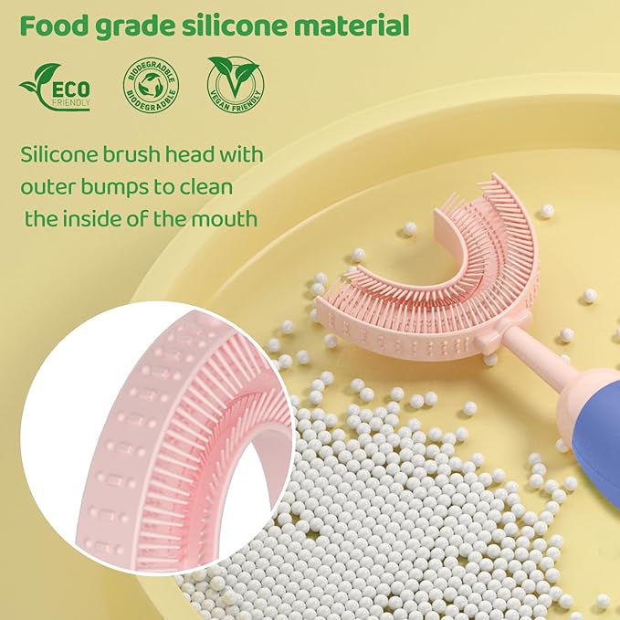 Toddler Toothbrush, U-Shaped Kids Toothbrush for 2-7 Years, Baby Toothbrush with Food Grade Soft Silicone, 360° Manual Whole Mouth Toothbrush for Kids