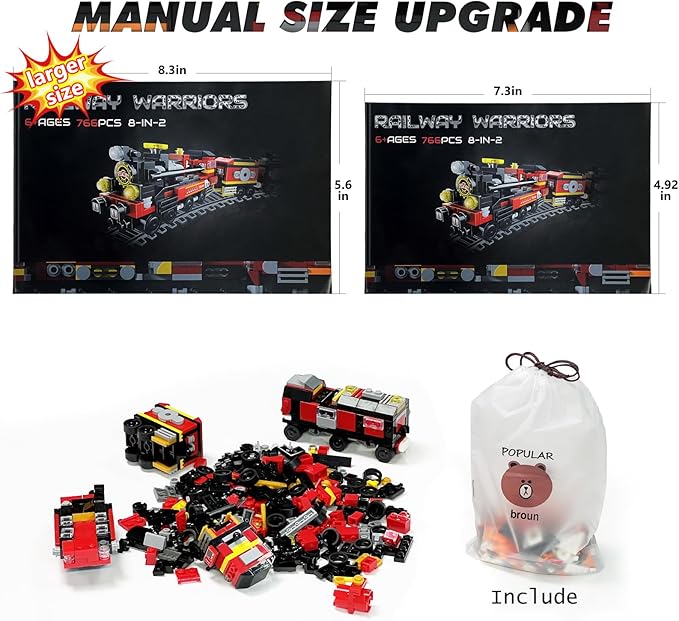 Transforming Train Building Block Toys for Boys Girls Aged 6-12.Steam Train or 8 Locomotive Models or Train Warrior Robot.Wheeled Train Toys.8in2 Construction Toys.Idea Gifts for Kids(766P)