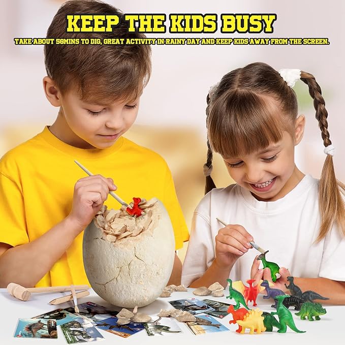 XXTOYS Dinosaur Egg Dig Kit, Unearth a Jumbo Dino Egg with 12 Unique Large Surprise Dinosaur Toys, Ideal Educational STEM Toys and Gifts for Kids Aged 5-7, Suitable for Party and Easter