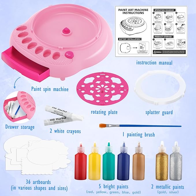 Arts and Crafts for Kids Ages 4-8,Paint Spin Art Machine Kit,Art Craft Set for 6-9 Year Old,Cool Painting Spinner Toys Kits Set,Art Supplies Birthday Gifts for Boy Girl Ages 6 7 8 9 10 11 12 (Pink)