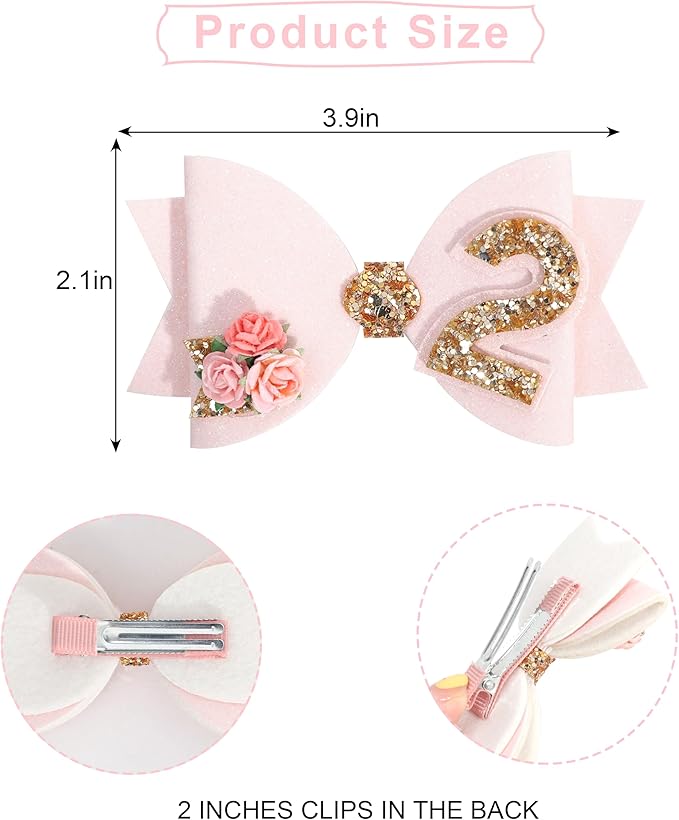 Birthday Girl bow for Baby Girls - 1st Birthday Pink Bow Headdress,Gold Glitter Birthday Bow Headband Flowers