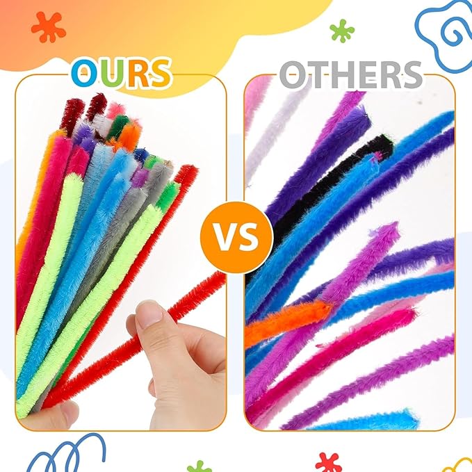 Caydo 1000 Pieces Pipe Cleaners Assorted 20 Colors Chenille Stems Bulk for Kids Art and Crafts Projects and Decorations(6 mm x 12 inch)