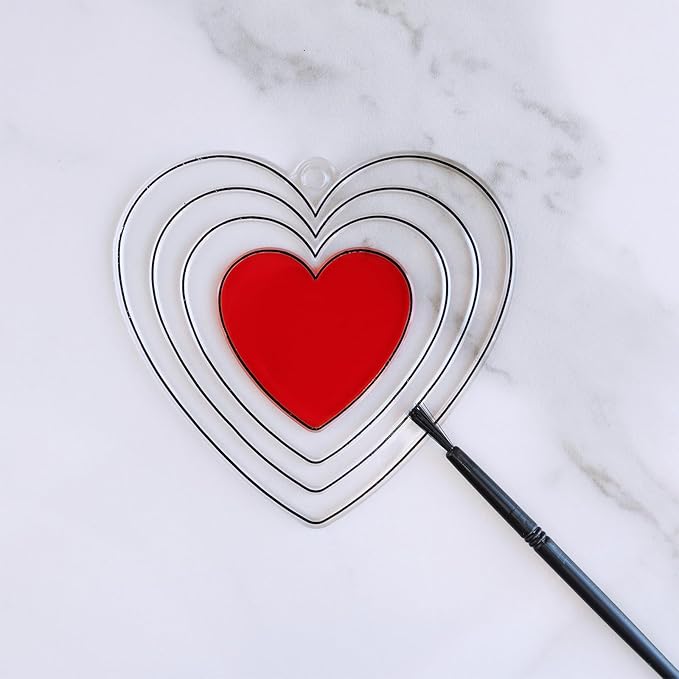 Winlyn 24 Sets Heart Suncatchers Ornaments Decorations DIY Window Paint Art Stickers Craft Kits Heart Sun Catchers for Kids Valentine's Day Classroom Activities Art Project Party Favors Gift Exchange