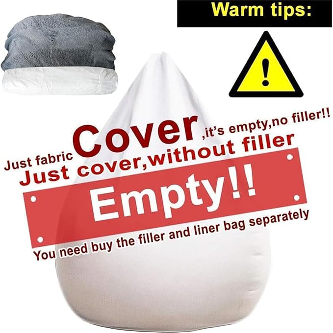 7ft Giant Bean Bag Chair Cover (No Filler) Soft PV Fur Bean Bag Sofa Portable Living Room Furniture Lazy Sofa Bed Cover for Adults Kids (Orange, 6ft)