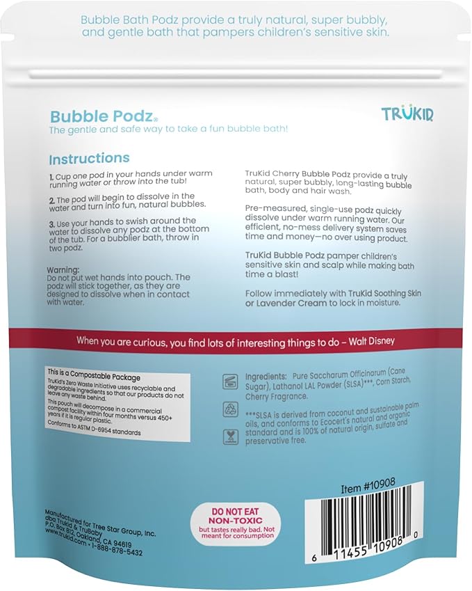 TruKid Bubble Podz Bubble Bath for Baby & Kids, Gentle Refreshing Bath Bomb for Sensitive Skin 7 for (60 Podz)
