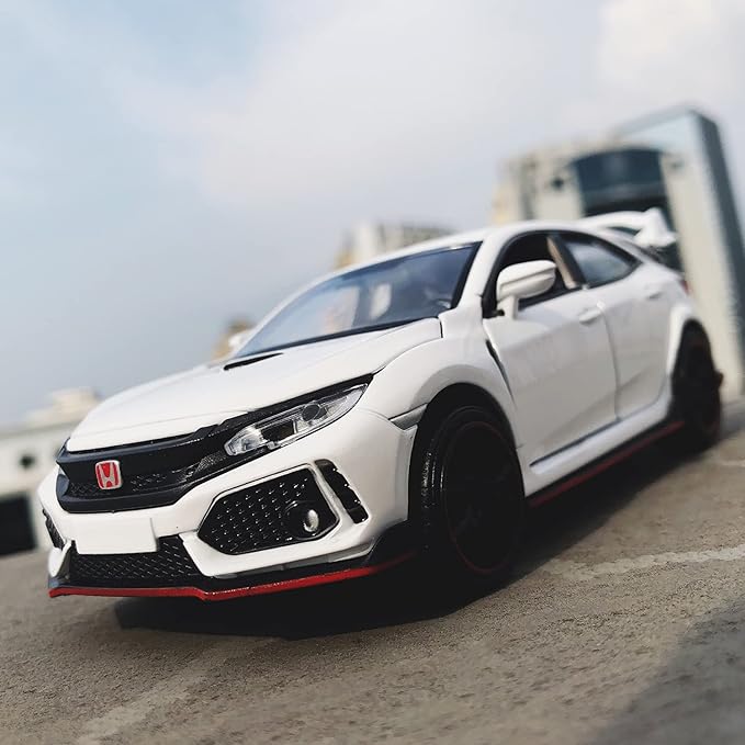 Compatible for 1:32 Diecasting Alloy Honda Civic Type-R Car Model Toy Car,Pull Back Alloy Car with Lights and Sound, Open Door for Kids Gift 3-5,Children‘s Gift