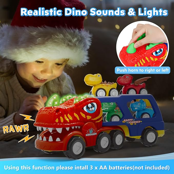 SEPHIX Dinosaur Trucks Toys for Kids Age 2-4 - Toddler Car Toys for 2 3 4 Year Old Boy Birthday Gifts 3-5